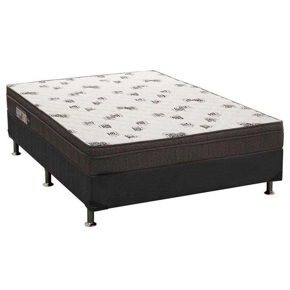 Cama Box Casal: Colchão Espuma Ortobom D45 Light + Base Crc Suede Black(138X188)
