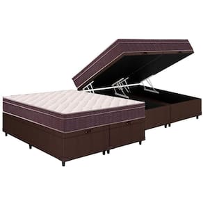 Cama Box Baú Queen: Colchão Espuma Ortobom D28 Airtech 60 Euro Pillow + Base Brown(158X198)