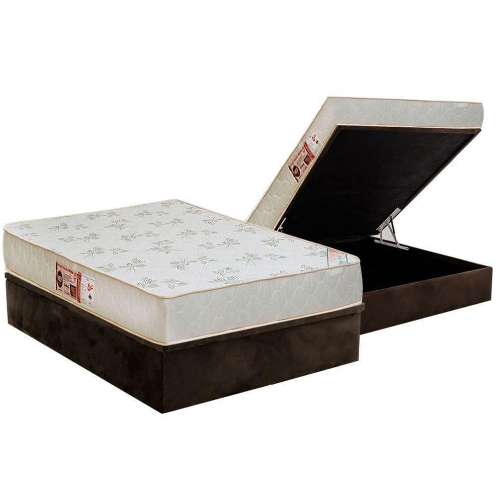 Cama Box Baú Casal: Colchão Espuma Castor D33 Sleep Max Relax + Base Crc Suede Brown(138X188)
