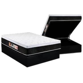 Cama Box Baú Casal: Colchão Espuma Castor D45 Black E White Air Euro Pillow + Base Black(138X188)