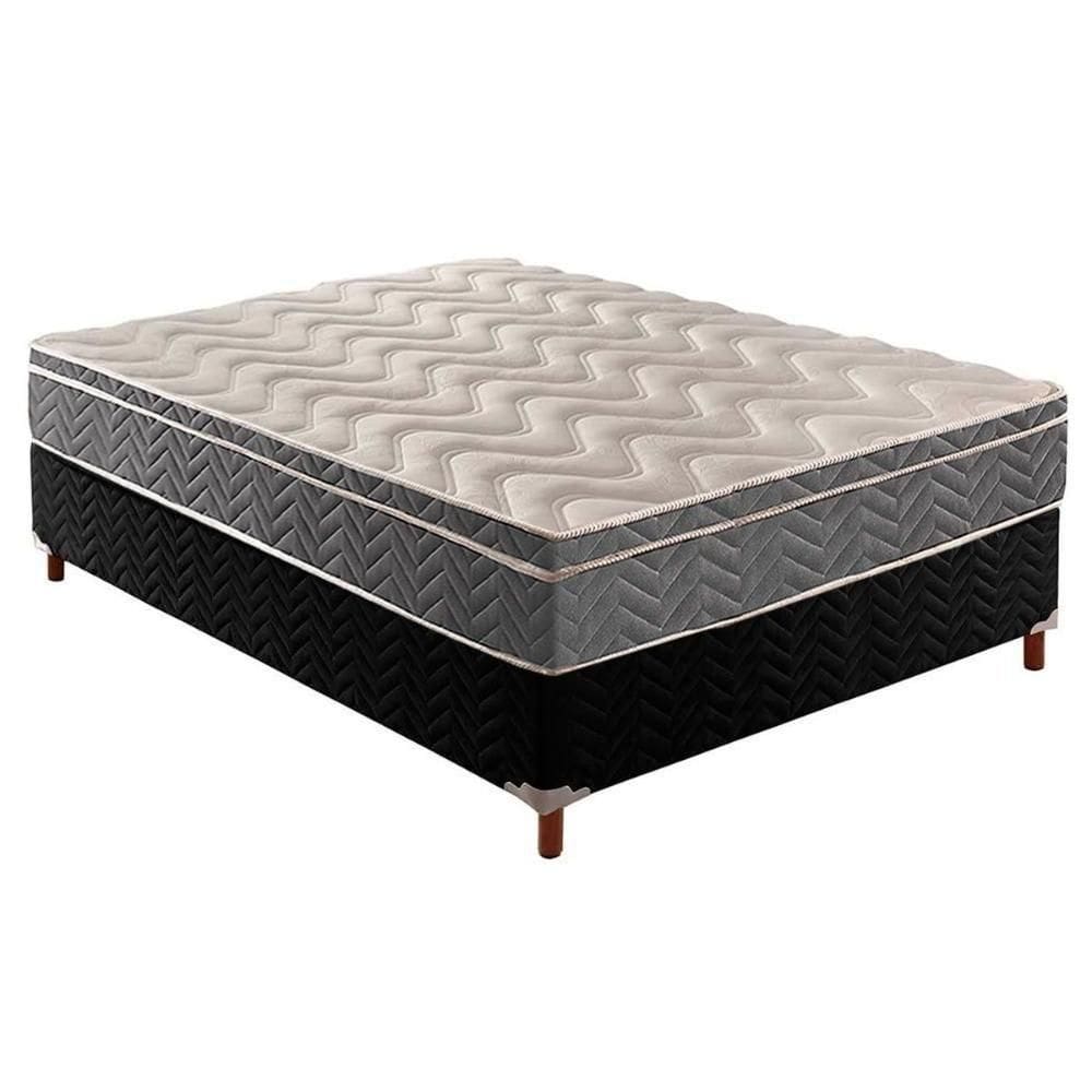 Cama Box Casal: Colchão Espuma Paropas D45/Ep Confort Mega Firme + Base Crc Suede Black(138X188)
