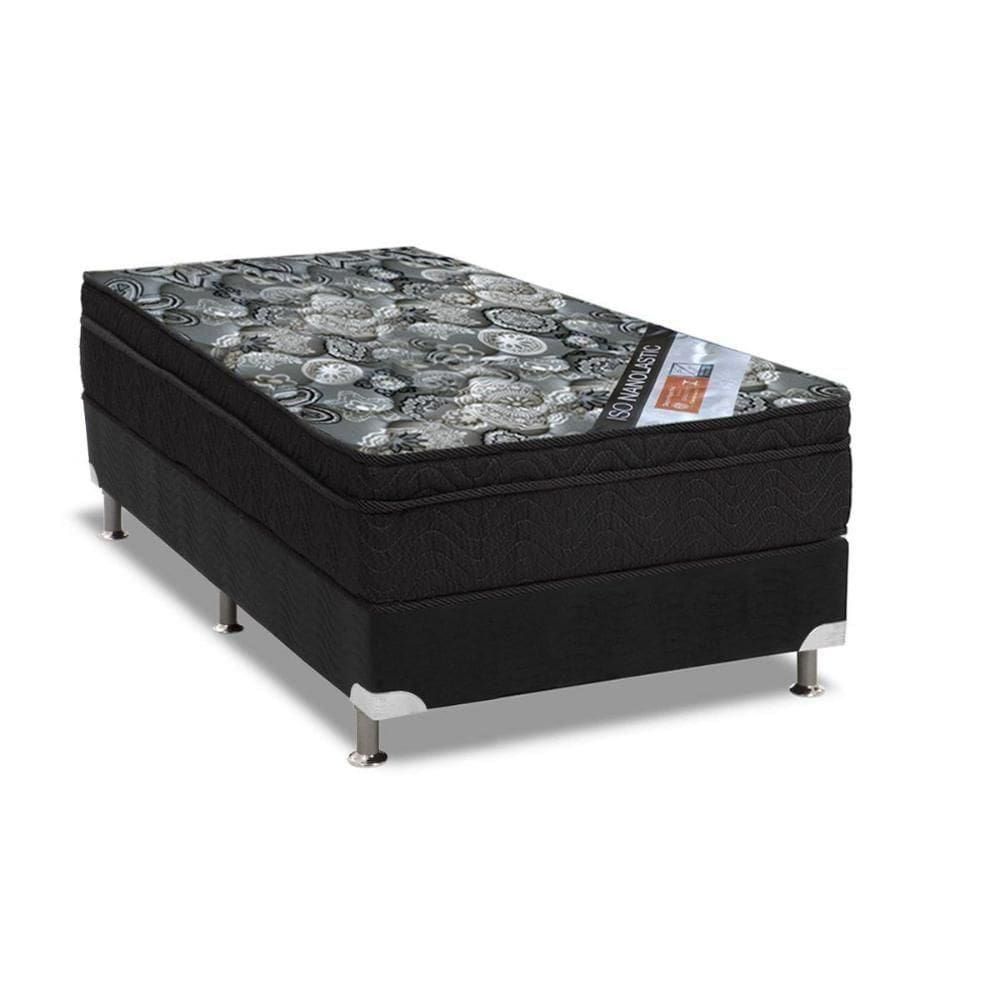Cama Box Solteiro: Colchão Molas Ortobom Nanolastic Iso Firme + Base Crc Suede Black(78X188)