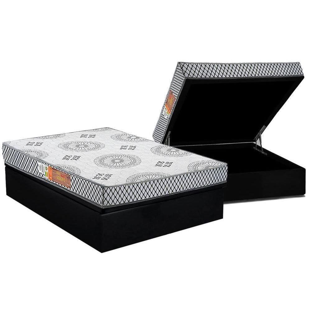 Cama Box Baú Casal: Colchão Espuma Polar D28 Pérola + Base Crc Suede Black(138X188)