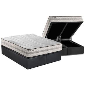 Cama Box Baú Queen: Colchão Espuma D33 Paropas Pasquale Plus Euro Pillow + Base Gray(158X198)