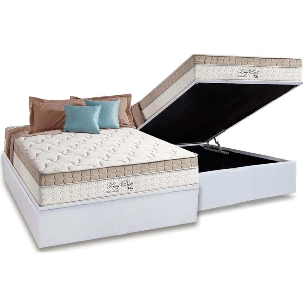 Cama Box Baú Casal: Colchão Molas Anjos Superlastic King Best + Base Crc Courano White(138X188)