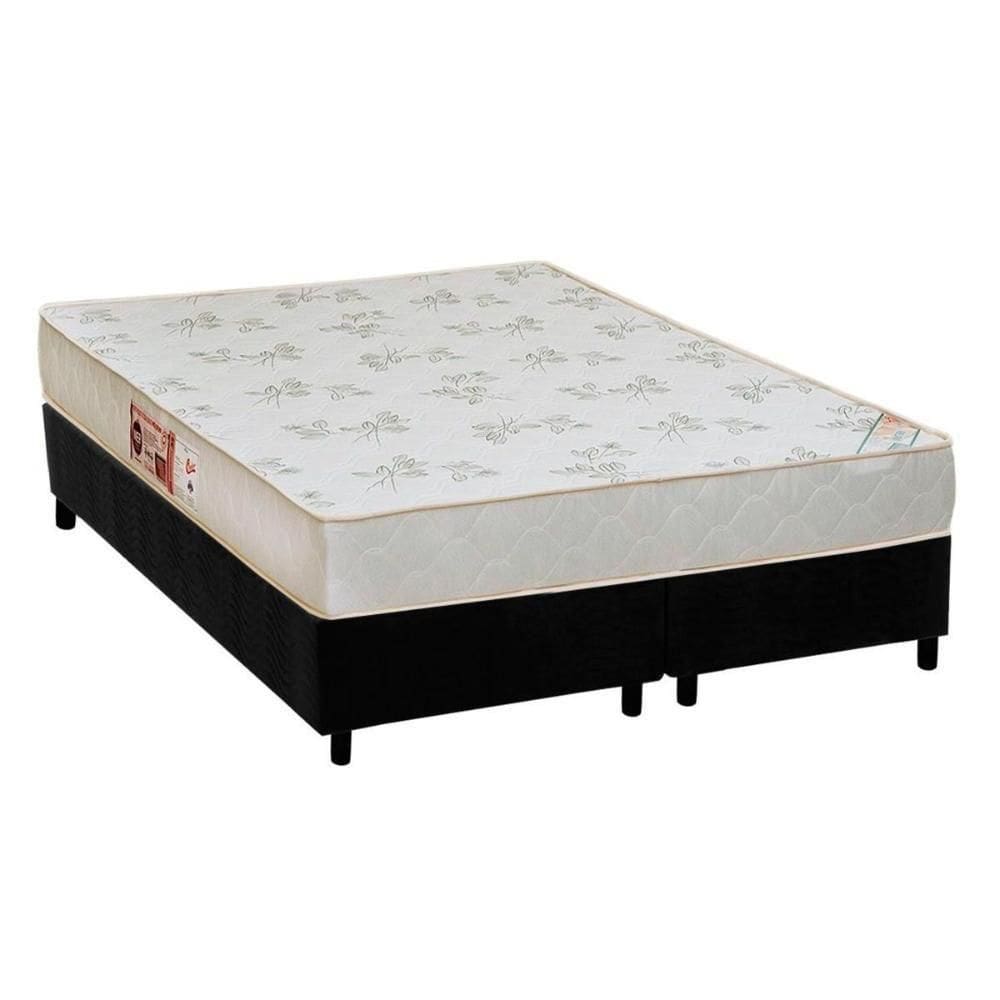 Cama Box Queen: Colchão Espuma Castor D33 Sleep Max Relax + Base Crc Suede Black(158X198)