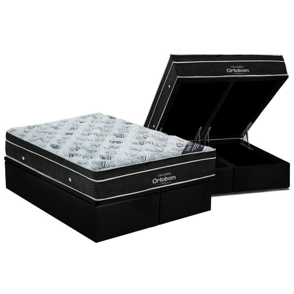 Cama Box Baú Queen: Colchão Molas Bonnel Ortobom Nanolastic Exclusive + Base Black(158X198)