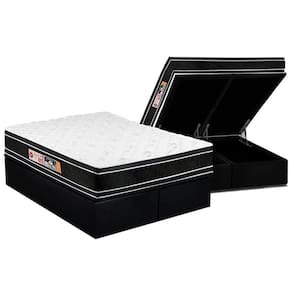 Cama Box Baú Queen: Colchão Espuma Castor D33 Black E White Air Euro Pillow + Base Black(158X198)