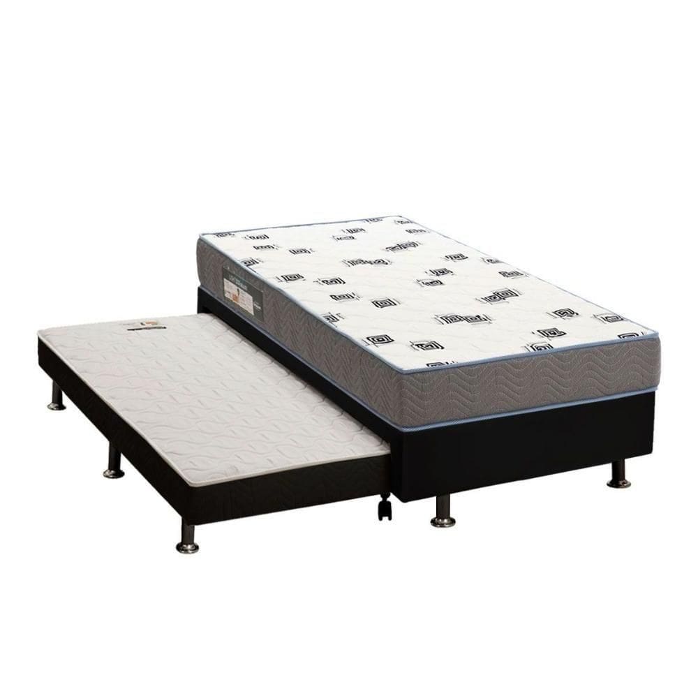 Cama Box C/Auxiliar Solteiro: Colchão Espuma Ortobom D33 Light + Base Crc Courano Black(88X188)