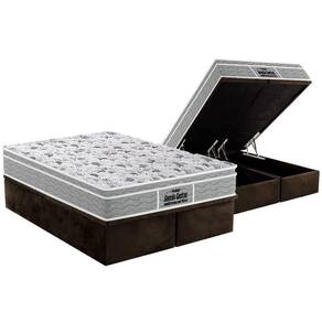 Cama Box Baú Queen: Colchão Espuma D45 Probel / Ep Guarda Costas Plus + Base Brown(158X198)