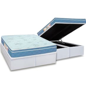 Cama Box Baú Queen: Colchão Espuma D45 Castor Sleep Max + Base Crc Courano White(158X198)