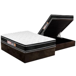 Cama Box Baú Casal: Colchão Espuma Castor D33 Black E White Air Euro Pillow + Base Brown(138X188)