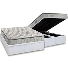Cama Box Baú Queen: Colchão Espuma Anjos D33 Orthosono Pillow Top + Base Crc Courano White(158X198)