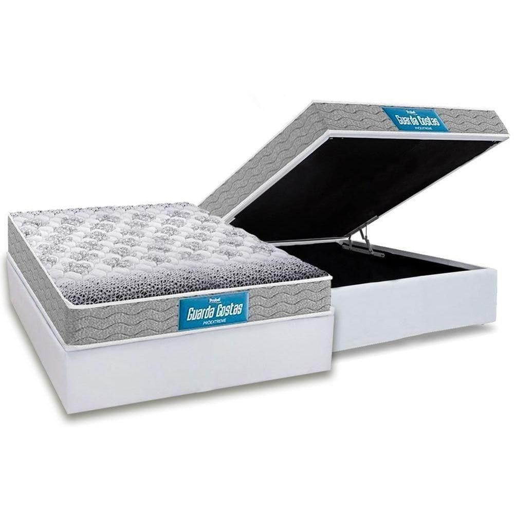 Cama Box Baú Casal: Colchão Espuma D45 Probel / Ep Guarda Costas Próextreme + Base White(138X188)