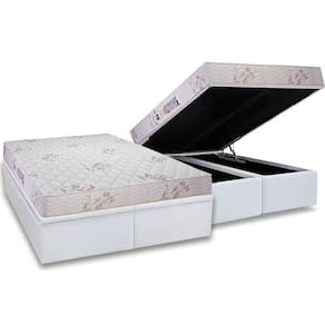 Cama Box Baú Queen: Colchão Espuma D33 Luckspuma Supreme Floral Duplo + Base White(158X198)