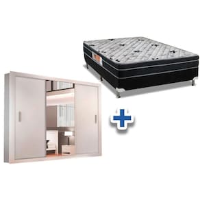 Cama Box Casal + Colchão Foggia Sognia + Guarda Roupa Veneza Luxo Branco
