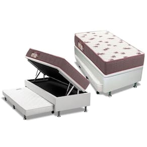 Cama Box Baú C/Auxiliar Solteiro: Colchão Espuma Ortobom D28 Light Saúde + Base White(88X188)