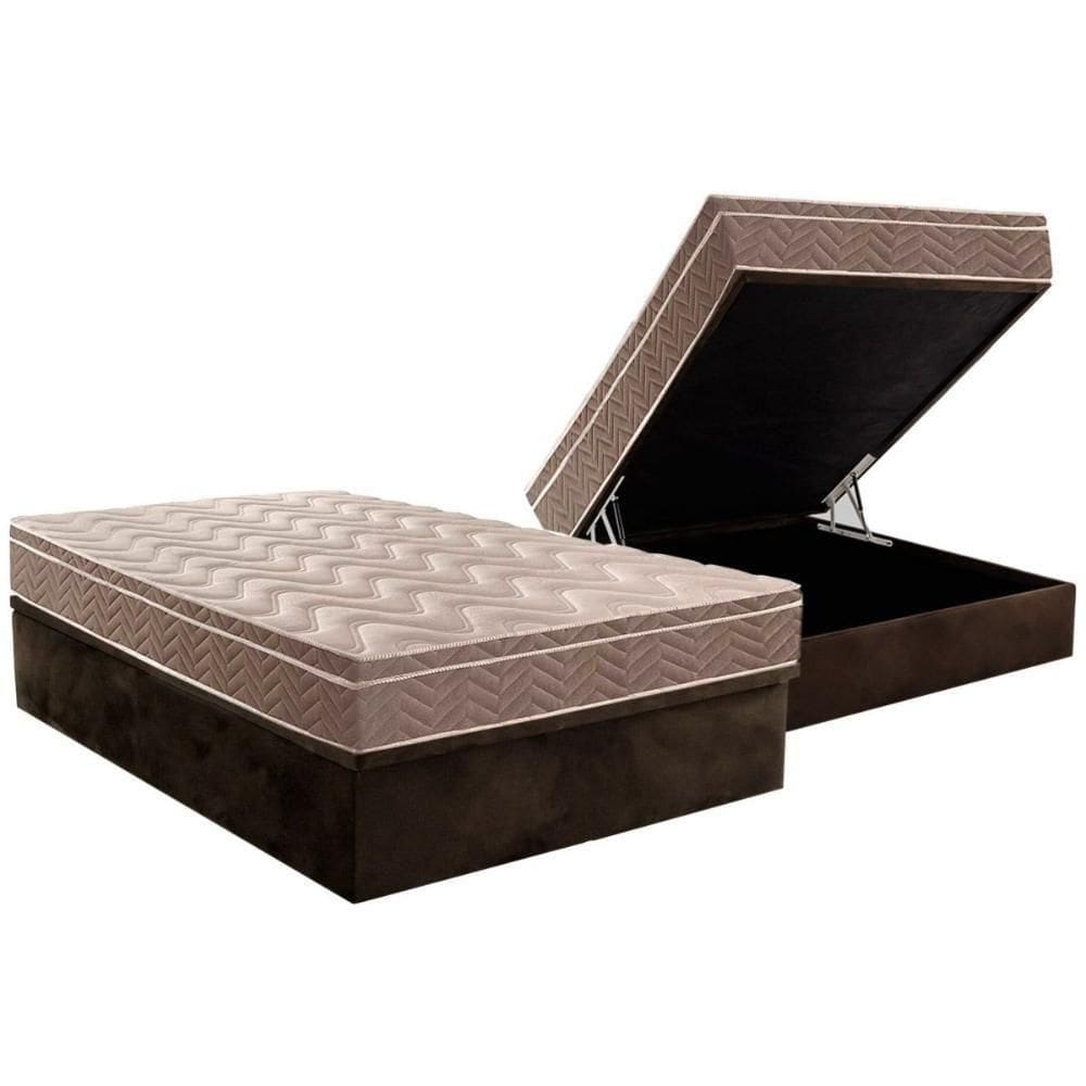Cama Box Baú Casal: Colchão Anatômico Paropas D28 / Ep Pasquale + Base Crc Suede Brown(138X188)