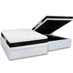 Cama Box Baú Casal: Colchão Espuma D45 Castor Black E White Air Double Face + Base White(138X188)