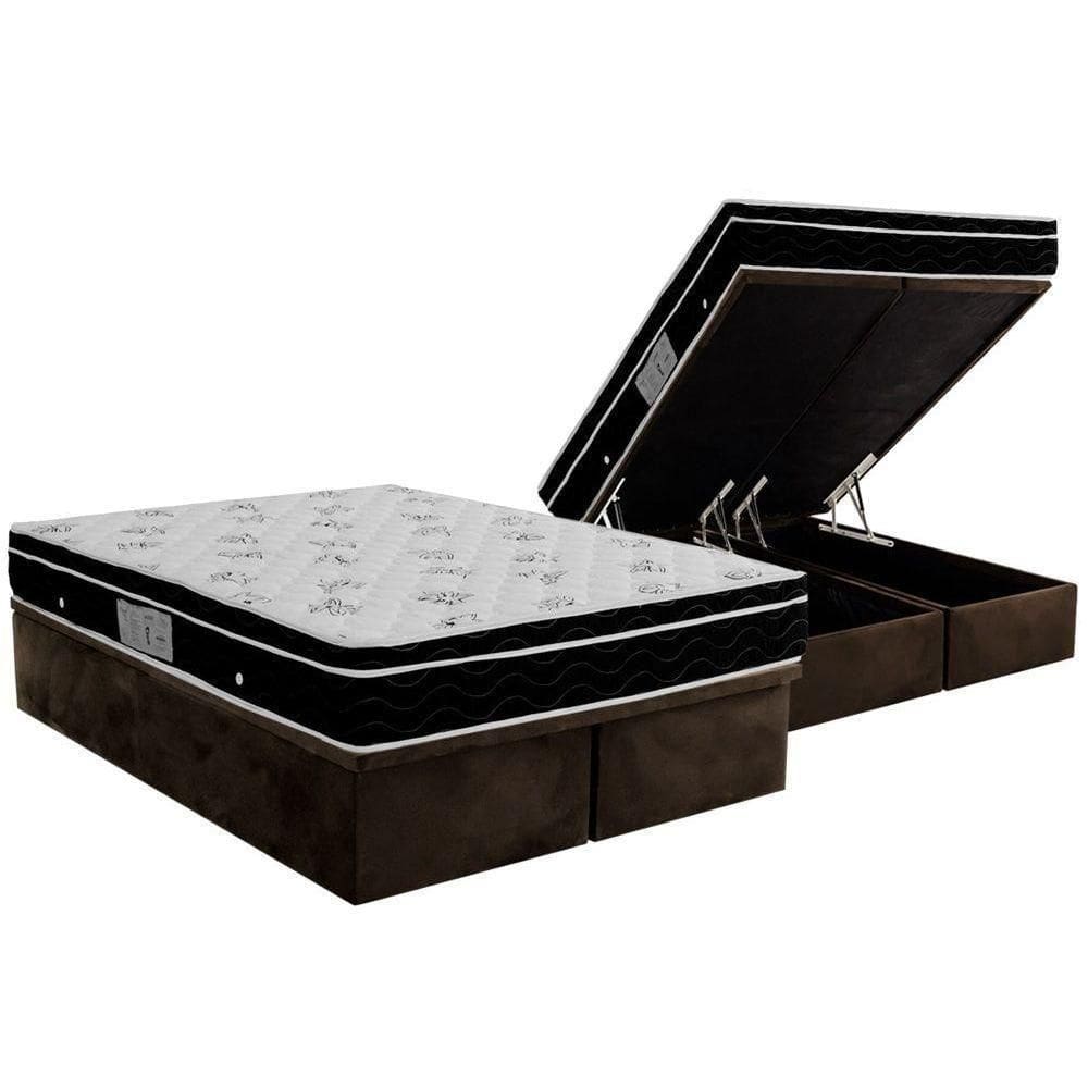 Cama Box Baú Queen: Colchão Molas Ortobom Nanolastic Physical + Base Crc Suede Brown(158X198)
