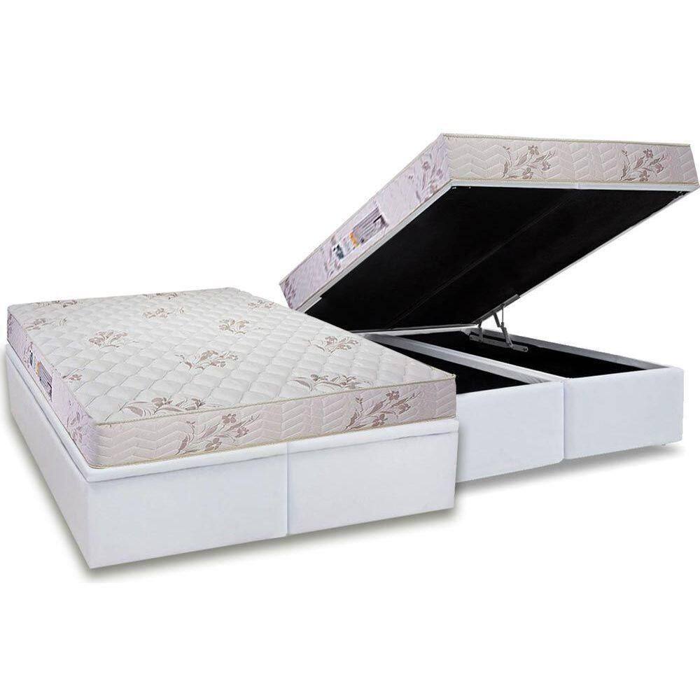 Cama Box Baú Queen: Colchão Espuma D33 Supreme Floral Pró Saúde + Base White(158X198)