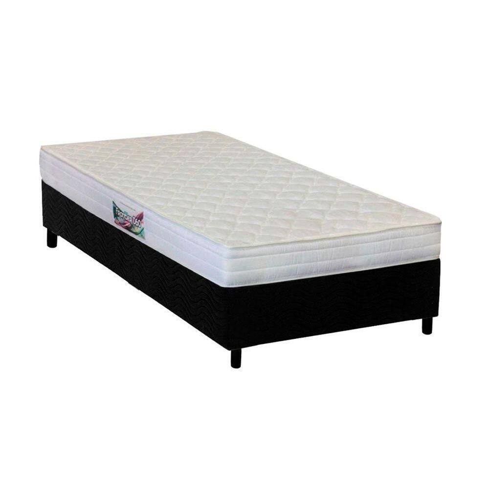 Cama Box Solteiro: Colchão Espuma Herval Ag65 Frontier + Base Crc Suede Black(88X188)