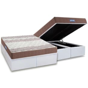 Cama Box Baú Queen: Colchão Espuma D33 Probel / Ep Double Face + Base White(158X198)