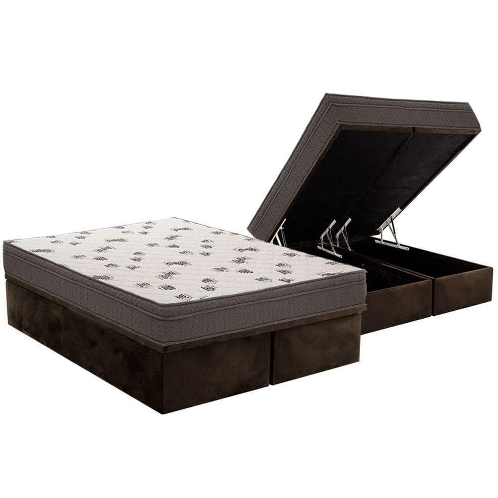Cama Box Baú Queen: Colchão Espuma Ortobom D45 Light Saúde Ortopillow + Base Brown(158X198)