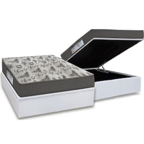 Cama Box Baú Casal: Colchão Anatômico Ortobom D33 / Ep Iso 100 Ultra Firme + Base White(138X188)