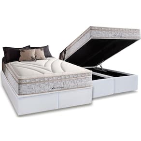 Cama Box Baú Queen: Colchão Molas Herval Maxspring American + Base Crc Courano White(158X198)