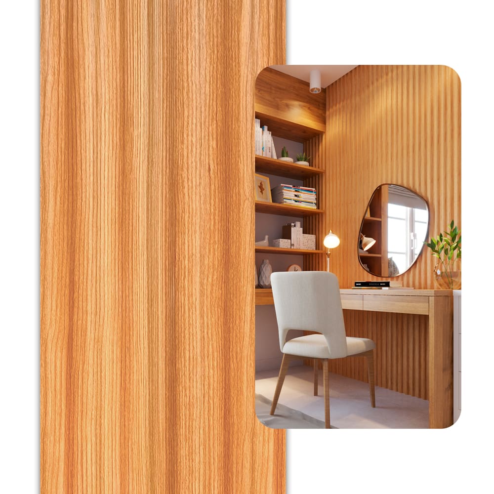 Painel Ripado Cor: Freijó de uso Interno em WPC Soft 2,90m x 19cm
