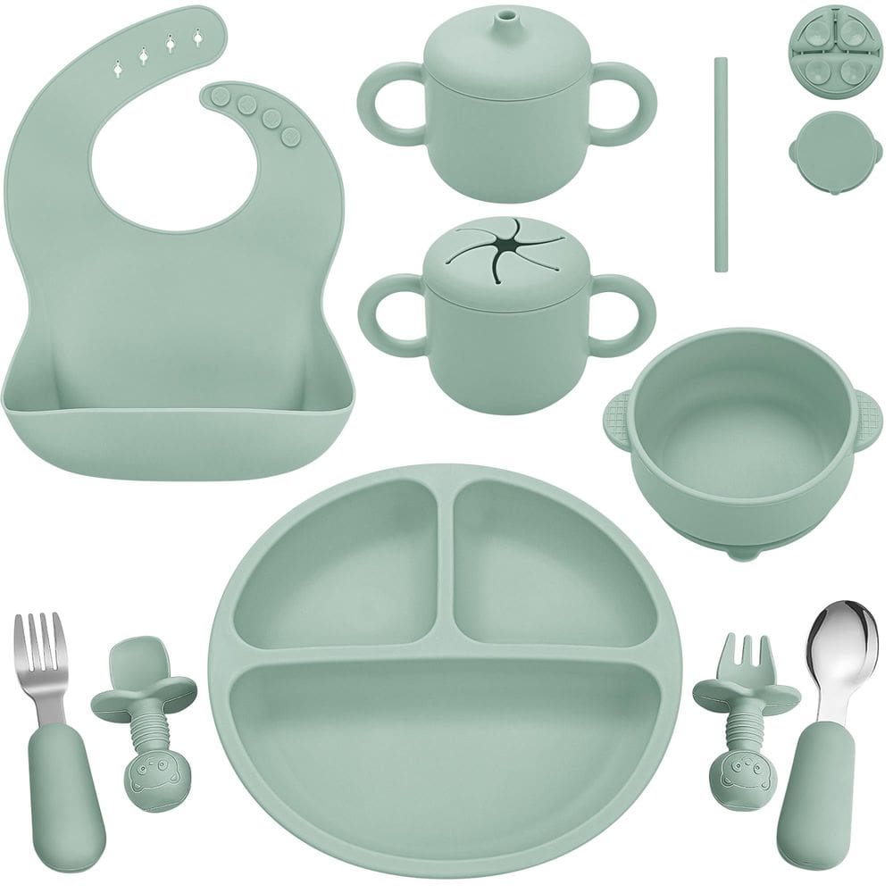 Conjunto de alimentação para bebês Bufims Silicone com placa de sucção, tigela, babador