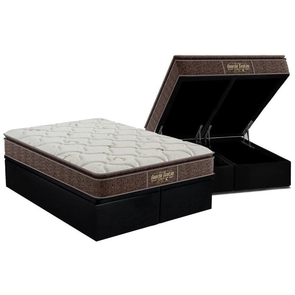 Cama Box Baú Queen: Colchão Ortopédico Probel Guarda Costas Extra Firme + Base Black(158X198)