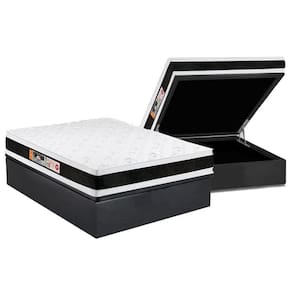Cama Box Baú Casal: Colchão Espuma Castor D45 Black E White Air Double Face + Base Gray(138X188)
