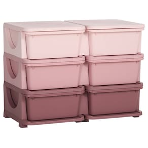 Unidade de armazenamento para crianças Qaba, 3 níveis e 6 gavetas, organizador de brinquedos, rosa