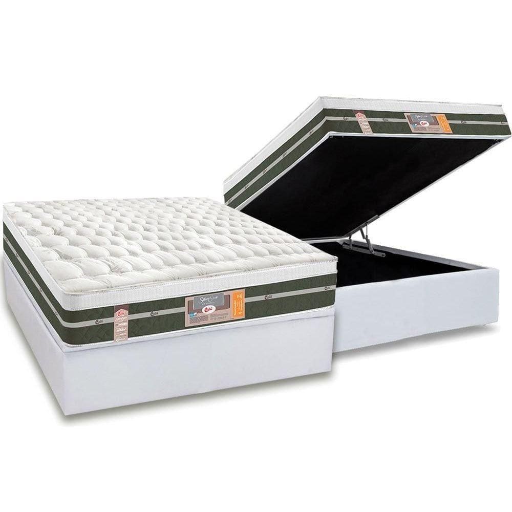 Cama Box Baú Casal: Colchão Molas Bonnel Castor Silver Star Air + Base Crc Courano White(138x188)