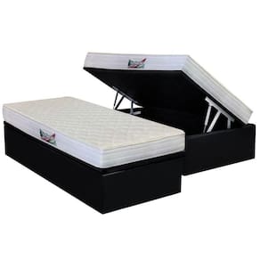 Cama Box Baú Solteiro: Colchão Ortopédico Herval D28 - Ag65 Frontier + Base Crc Suede Black(88x188)