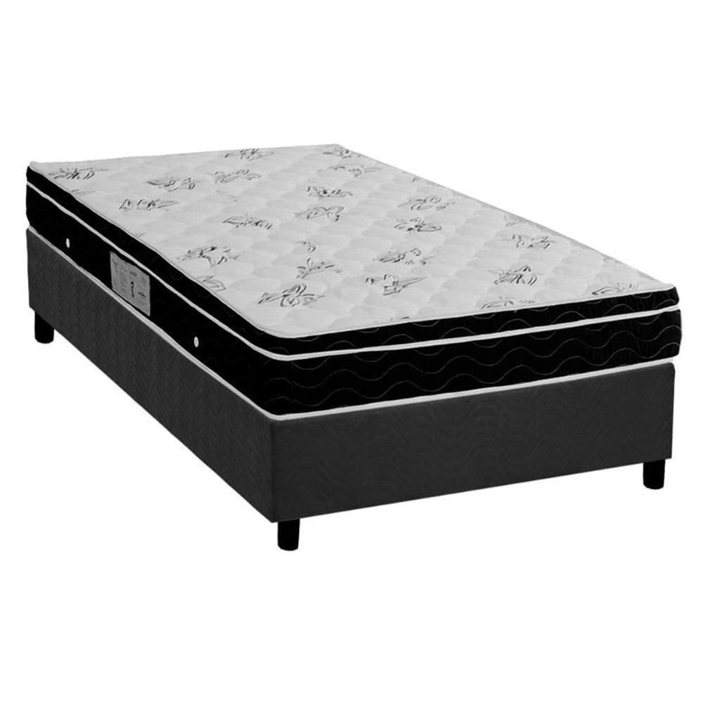 Cama Box Solteiro: Colchão Molas Ortobom Nanolastic Physical Spring + Base Crc Suede Gray(88X188)