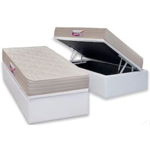 Cama Box Baú Solteiro: Colchão Espuma Herval D45 Top + Base Crc Courano Branco(88x188)