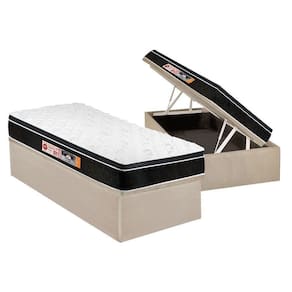 Cama Box Baú Solteiro: Colchão Black E White Air Euro Pillow + Base Crc Suede Clean