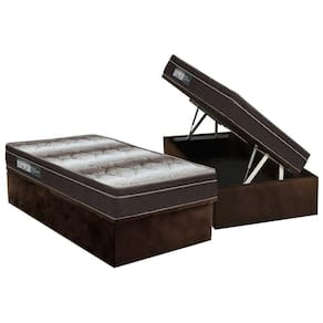 Cama Box Baú Solteiro: Colchão Ortopédico Ortobom Light + Base Crc Suede Marrom(88x188)
