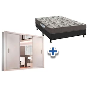 Cama Box Casal + Colchão D33 Ortobom + Guarda Roupa Veneza Luxo Branco