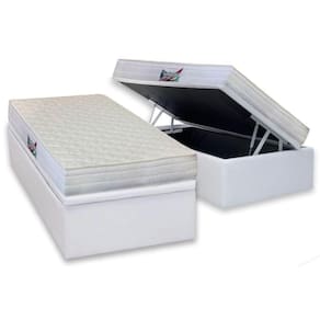 Cama Box Baú Solteiro: Colchão Anatômico Herval D28 - Ag65 Frontier + Base Crc Courano White(88x188)
