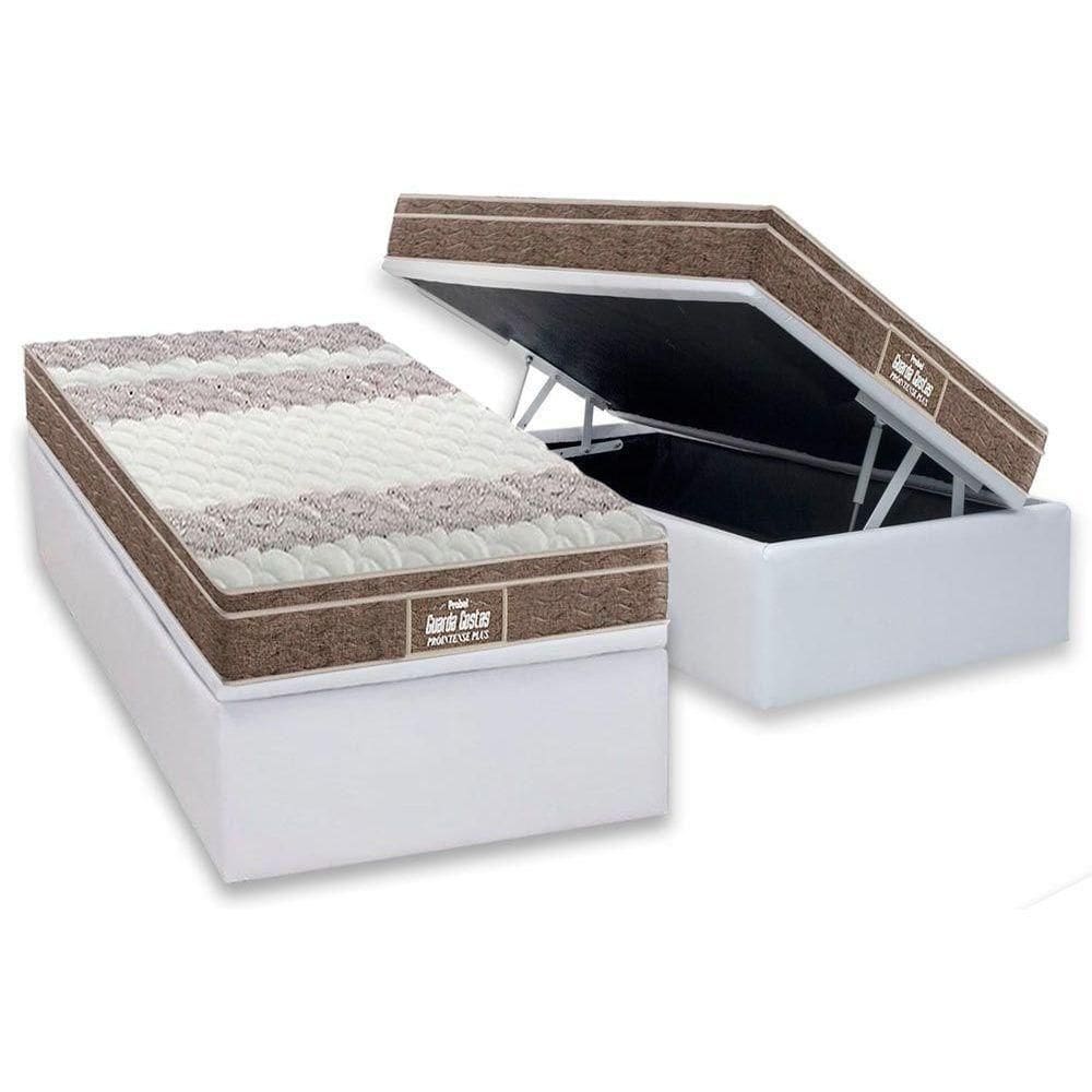 Cama Box Baú Solteiro: Colchão Espuma D33 Probel - Ep Guarda Costas Próintense Plus + Base Crc Courano White(88x188)
