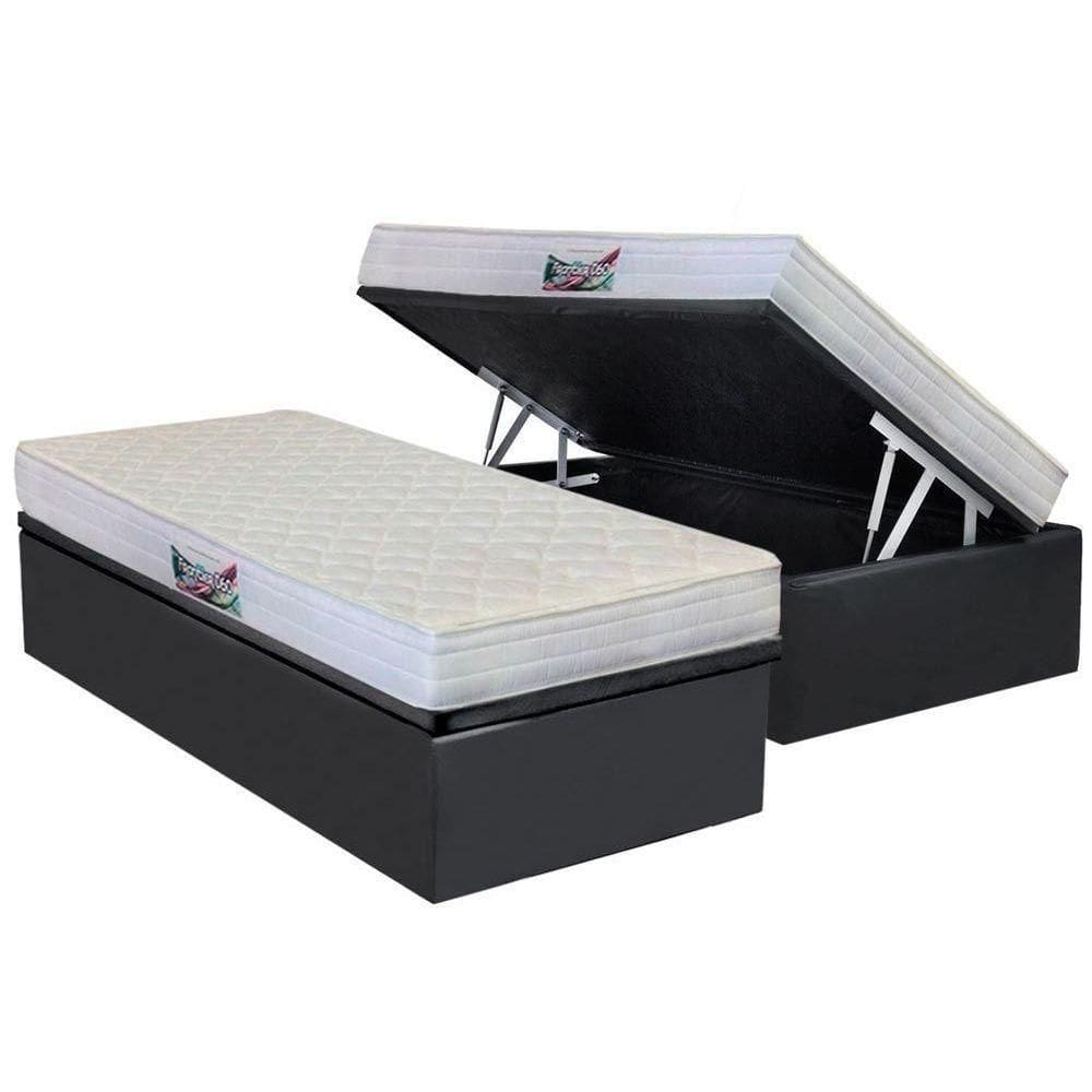 Cama Box Baú Solteiro: Colchão Espuma Herval D28 - Ag65 Frontier + Base Crc Suede Gray(88x188)
