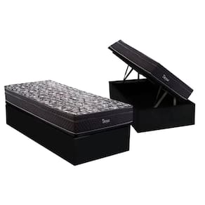 Cama Box Baú Solteiro: Colchão Molas Herval Bonnel Troya + Base Crc Suede Black(88x188)