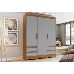 Guarda Roupa Solteiro 3 Portas E 4 Gavetas C- Pés Briz Lema B55 Nature-veludo Light Cinza Gelo