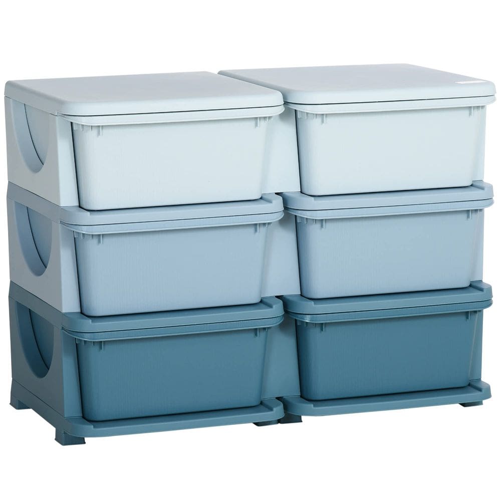 Unidade de armazenamento para crianças Qaba, 3 níveis e 6 gavetas, organizador de brinquedos, azul
