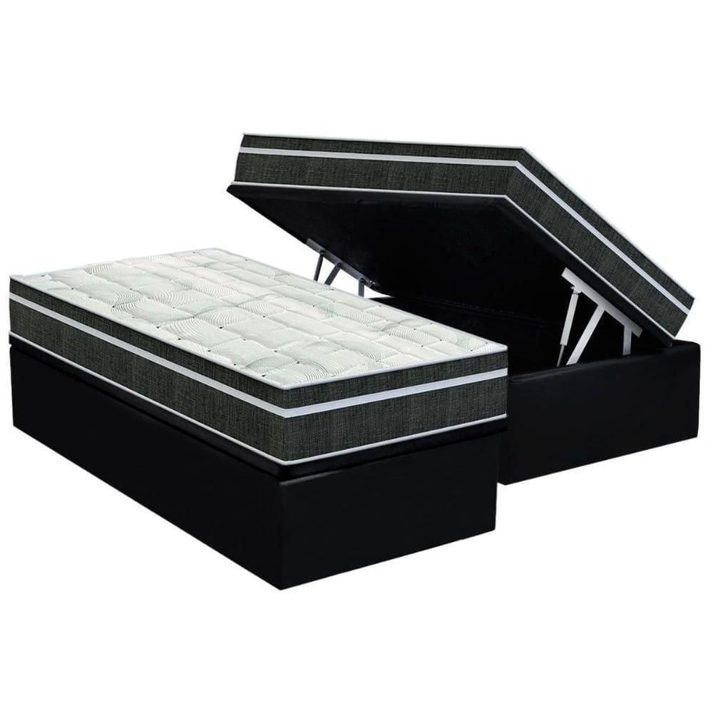 Cama Box Baú Solteiro: Colchão Molas Orthoflex Bonnel Venezia + Base Crc Suede Black(88x188)