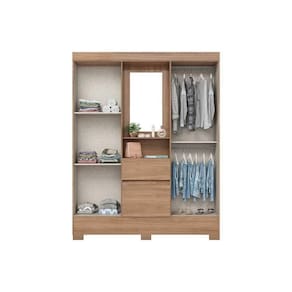 Guarda Roupa Solteiro 6 Portas E 2 Gavetas C- Pés Briz Bs07 Jequitibá Brilho